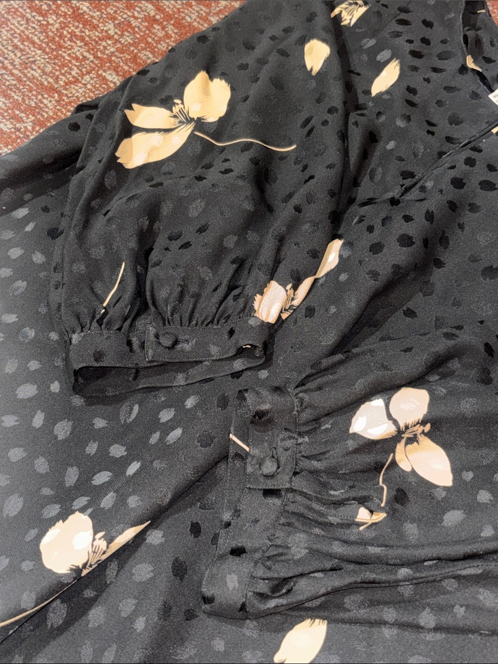 Vintage Flora Kung silk dress monochrome polka dot loose fit floral print dress - Picture 7 of 15
